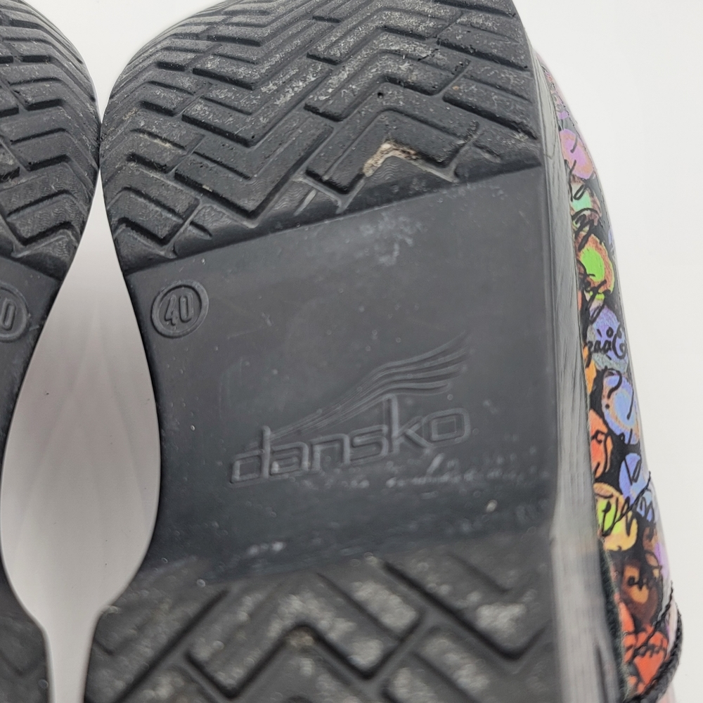 Dansko Viola Multicolor Dot/Cursive Slip On Nurse Clogs Women EU 40 US 9.5 - 10 - Picture 9 of 11